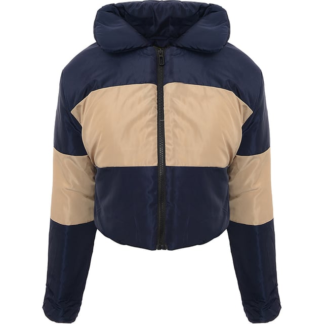 Main: 100% Polyester Stay warm and stylish with the I Saw it First cropped puffer jacket in a trendy colourblock design featuring navy and beige. Made from 100% polyester, this jacket offers excellent insulation and durability. The cropped length adds a modern twist, making it perfect for layering over your favorite outfits. The bold colourblock pattern ensures you stand out, while the puffer style provides cozy warmth during colder days. Whether you?re heading out for a casual day or a night out, this jacket is a versatile addition to your wardrobe.