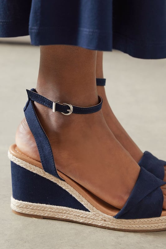 Wide Fit Blue Closed Toe Wedges Ankle Strap Espadrille Wedges