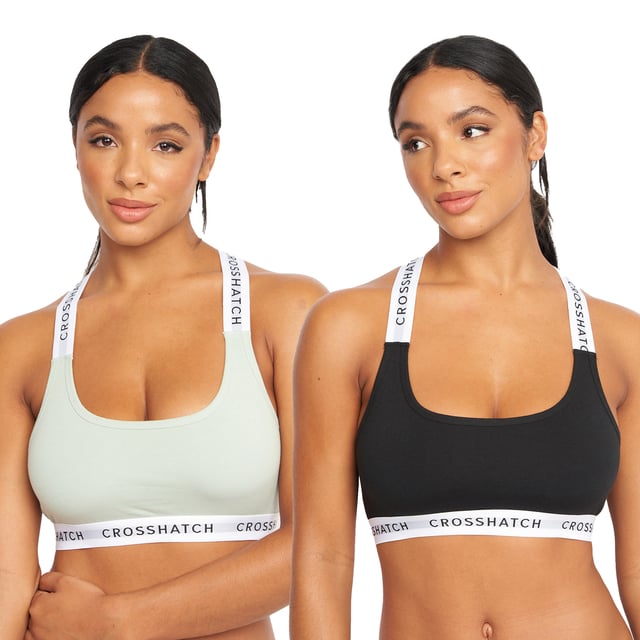 95% Cotton, 5% Elastane. Design: Logo. Branded Strap, Cropped, Non-Padded. Back Style: Racerback. Hem: Branded. Neckline: Scoop.