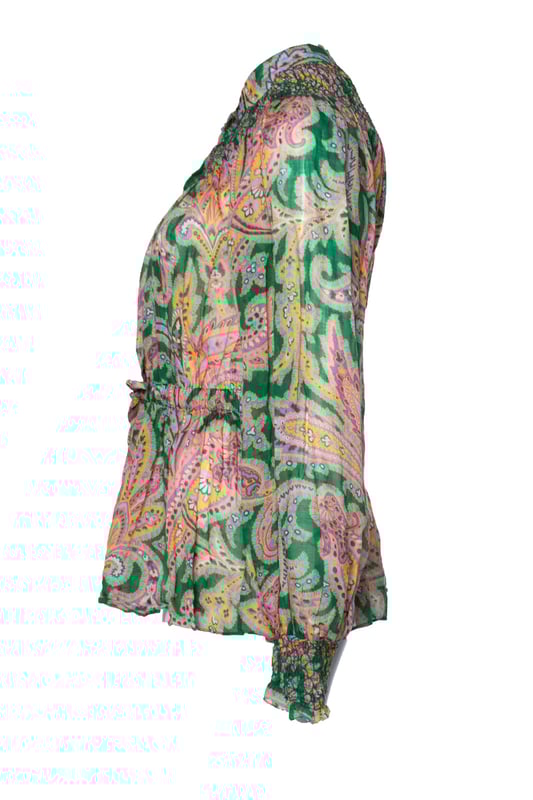 VINTAGE, RRP AS NEW
Zimmerman, paisley printed blouse. The item is in very good condition.
 • CONDITION: very good condition 

• SIZE: 1 - S 

• MEASUREMENTS: length 65 cm, width 48 cm, waist 40 cm, shoulder width 45 cm, sleeve length 62 cm

• MATERIAL: 100% rami 

• CARE: dry cleaning 

• COLOR: multicolor Measurments:  length: 650 mm