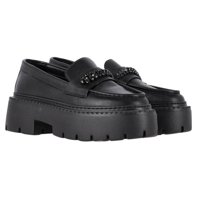 VINTAGE, RRP AS NEW
Step into refined luxury with the Jimmy Choo Bryer Flat Loafers in Black Leather. Crafted from buffed calfskin, these loafers offer a perfect blend of comfort and style. The round moc toe adds a classic touch, while the crystal-cut hardware at the vamp delivers a hint of sparkle and sophistication. The buffed calfskin lining ensures a smooth, luxurious feel, while the textured rubber platform midsole and treaded rubber outsole provide durability and traction. With a platform height of 1.75 inches, these loafers give you subtle lift without sacrificing comfort, making them ideal for both casual and more elevated looks.
with Dust bag

Jimmy Choo Bryer Flat Loafers in Black Leather
Condition: Excellent
Signs of wear: No visible sign of wear. No Mark at insole.,  Very light mark at soles.
Packaging: Dust bag
Color: black
Material: Leather | leather
Size: EU | 37
Measurements: Insole length: 280
SKU: NAPPUGBSH462131W