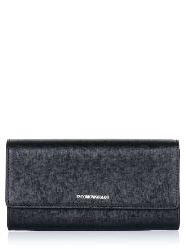 100% cuero; billetera Emporio Armani; Modelo: Y3H305/H351E 81386; Fabricado de alta calidad; 100% cuero; Cierre de solapa con botón a presión; Dos compartimentos interiores grandes, un compartimento para monedas con cremallera, 6 ranuras para tarjetas; detalles del logo de Emporio Armani.