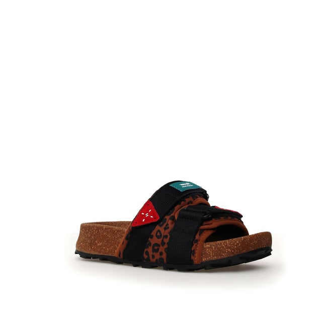 Slide sandals with adjustable straps and a durable technical nylon fabric band. Anatomical cork insole with superior moisture absorption and antibacterial properties for all-day comfort. Non-slip rubber sole ensures stability and durability.