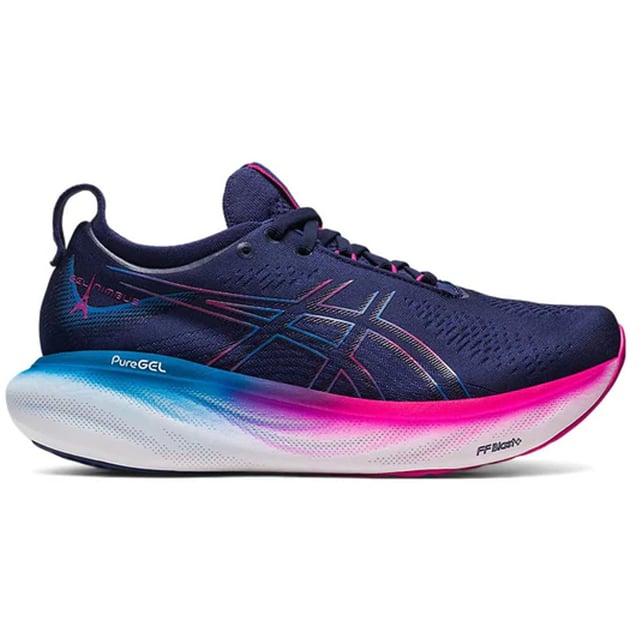 Experience unparalleled comfort and support with the Asics Gel-Nimbus 25 Women's Running Shoes. Engineered for long-distance runners, these shoes feature advanced cushioning technology designed to absorb impact and reduce fatigue, allowing you to enjoy a smooth, stable ride mile after mile. The lightweight, breathable upper and adaptive fit work together to keep your feet cool, secure, and ready for any challenge, while the durable outsole ensures reliable traction on various surfaces.
Key Features:
Enhanced GEL Cushioning: 

Advanced GEL technology in the heel and forefoot provides exceptional shock absorption, reducing the impact on your joints and enhancing overall comfort.


Responsive Midsole: 

A lightweight, responsive midsole offers a smooth transition from heel strike to toe-off, delivering excellent energy return to support your pace.


Breathable Upper: 

Constructed with high-performance mesh, the upper promotes optimal airflow, keeping your feet cool and dry even during intense runs.


Adaptive Fit: 

A secure lace-up system ensures a customized, snug fit that adapts to your foot for enhanced stability and reduced slippage.


Durable Outsole: 

Designed with robust rubber, the outsole delivers reliable traction and durability across a variety of surfaces, ensuring consistent performance.


Modern Aesthetic: 

A sleek design paired with a versatile color palette makes these shoes stylish enough for both training sessions and casual wear.


Elevate your running experience with the Asics Gel-Nimbus 25 Women's Running Shoes—where cutting-edge cushioning meets superior design for peak performance every step of the way.