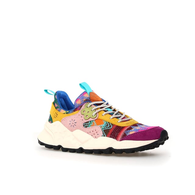 Sneaker with a breathable knitted fabric upper, featuring geometric embroidery and premium suede inserts. Soft fabric lining and antibacterial cork insole for enhanced comfort. Durable rubber sole for reliable traction and long-lasting wear.
