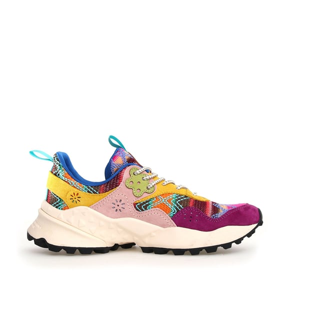 Sneaker with a breathable knitted fabric upper, featuring geometric embroidery and premium suede inserts. Soft fabric lining and antibacterial cork insole for enhanced comfort. Durable rubber sole for reliable traction and long-lasting wear.