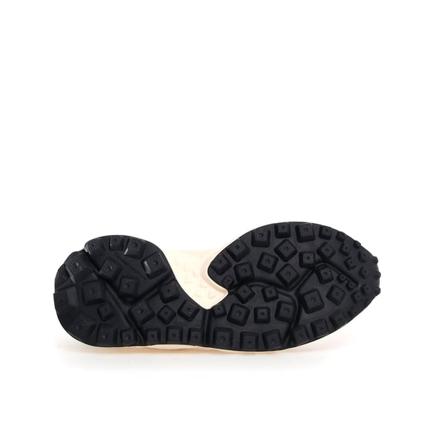 Sneaker with a breathable knitted fabric upper, featuring geometric embroidery and premium suede inserts. Soft fabric lining and antibacterial cork insole for enhanced comfort. Durable rubber sole for reliable traction and long-lasting wear.
