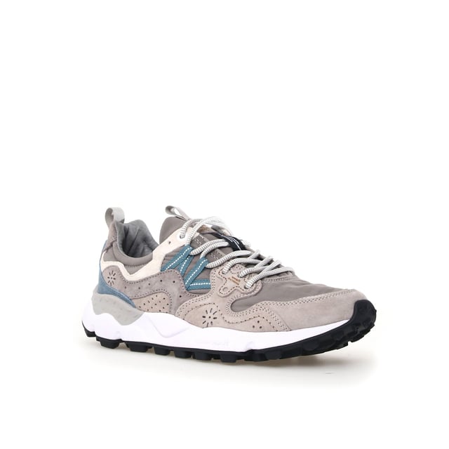 Flower Mountain Yamano 3 Grey Trainers Quintessentially Flower Mountain the Yamano 3 is an eye-catching eclectic urban design crafted from Japanese fabrics and suede overlay inserts. Inspired by the bright colours and motifs of nature. Perfect for those seeking quality and all-day comfort in the form of a contemporary expressive silhouette.
