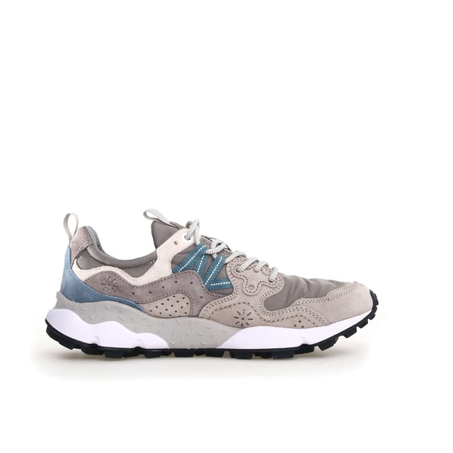Flower Mountain Yamano 3 Grey Trainers Quintessentially Flower Mountain the Yamano 3 is an eye-catching eclectic urban design crafted from Japanese fabrics and suede overlay inserts. Inspired by the bright colours and motifs of nature. Perfect for those seeking quality and all-day comfort in the form of a contemporary expressive silhouette.