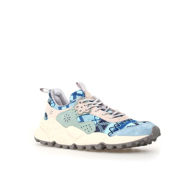 Sneaker with a breathable knitted fabric upper, featuring geometric embroidery and premium suede inserts. Soft fabric lining and antibacterial cork insole for enhanced comfort. Durable rubber sole for reliable traction and long-lasting wear.
