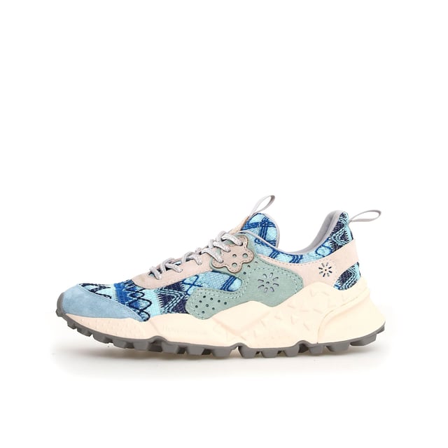 Sneaker with a breathable knitted fabric upper, featuring geometric embroidery and premium suede inserts. Soft fabric lining and antibacterial cork insole for enhanced comfort. Durable rubber sole for reliable traction and long-lasting wear.