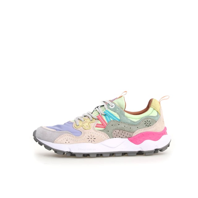 Quintessentially Flower Mountain  the Yamano 3 is an eye-catching  eclectic urban design crafted from Japanese fabrics and suede overlay inserts. Inspired by the bright colours and motifs of nature. Perfect for those seeking quality and all-day comfort in the form of a contemporary  expressive silhouette.
