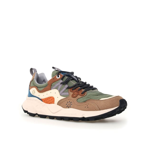 Quintessentially Flower Mountain  the Yamano 3 is an eye-catching  eclectic urban design crafted from Japanese fabrics and suede overlay inserts. Inspired by the bright colours and motifs of nature. Perfect for those seeking quality and all-day comfort in the form of a contemporary  expressive silhouette.
