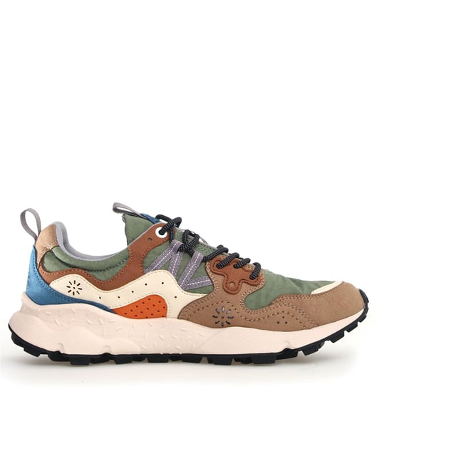 Quintessentially Flower Mountain  the Yamano 3 is an eye-catching  eclectic urban design crafted from Japanese fabrics and suede overlay inserts. Inspired by the bright colours and motifs of nature. Perfect for those seeking quality and all-day comfort in the form of a contemporary  expressive silhouette.