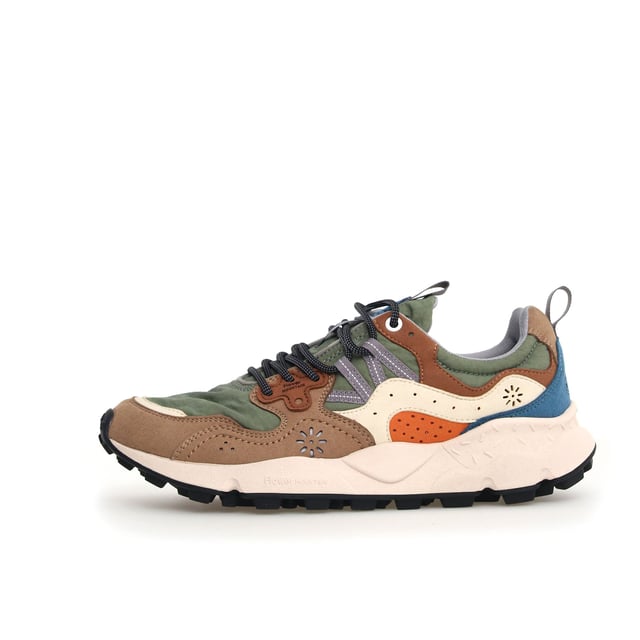 Quintessentially Flower Mountain  the Yamano 3 is an eye-catching  eclectic urban design crafted from Japanese fabrics and suede overlay inserts. Inspired by the bright colours and motifs of nature. Perfect for those seeking quality and all-day comfort in the form of a contemporary  expressive silhouette.