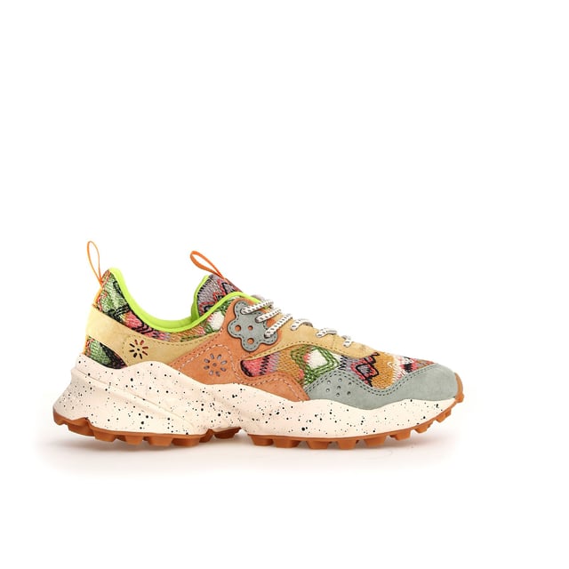 Sneaker with a breathable knitted fabric upper, featuring geometric embroidery and premium suede inserts. Soft fabric lining and antibacterial cork insole for enhanced comfort. Durable rubber sole for reliable traction and long-lasting wear.
