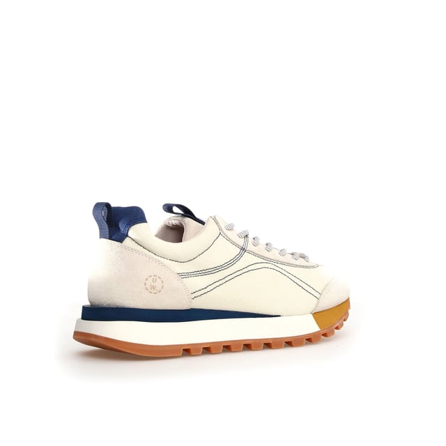 Flower Mountain New Asuka Universal Works Blue Trainers Sneaker with suede and cotton canvas upper featuring an antibacterial cork insole for enhanced freshness. Designed with a durable rubber sole for long-lasting wear and superior traction.