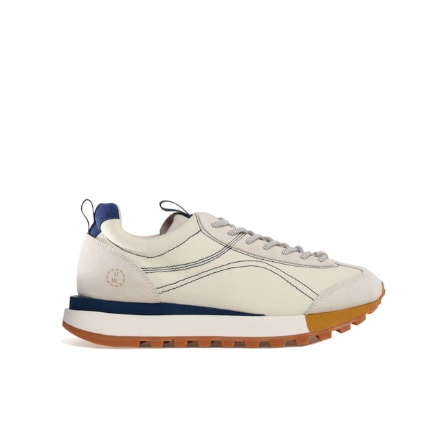 Flower Mountain New Asuka Universal Works Blue Trainers Sneaker with suede and cotton canvas upper featuring an antibacterial cork insole for enhanced freshness. Designed with a durable rubber sole for long-lasting wear and superior traction.