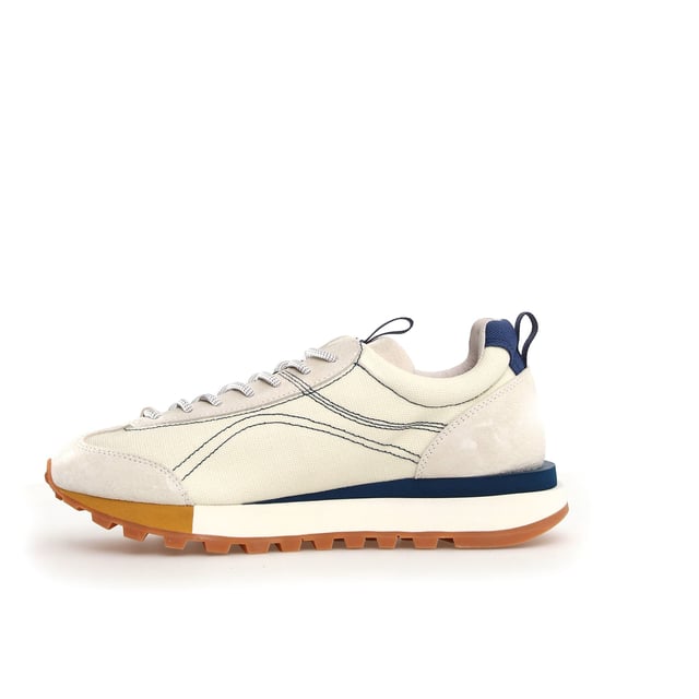 Flower Mountain New Asuka Universal Works Blue Trainers Sneaker with suede and cotton canvas upper featuring an antibacterial cork insole for enhanced freshness. Designed with a durable rubber sole for long-lasting wear and superior traction.