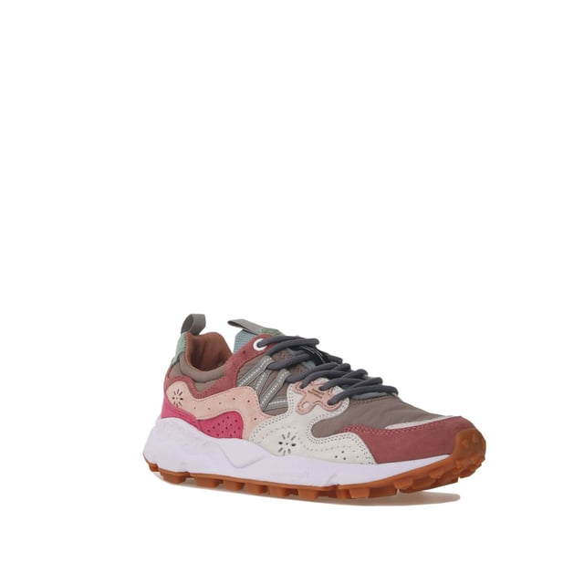Quintessentially Flower Mountain  the Yamano 3 is an eye-catching  eclectic urban design crafted from Japanese fabrics and suede overlay inserts. Inspired by the bright colours and motifs of nature. Perfect for those seeking quality and all-day comfort in the form of a contemporary  expressive silhouette.