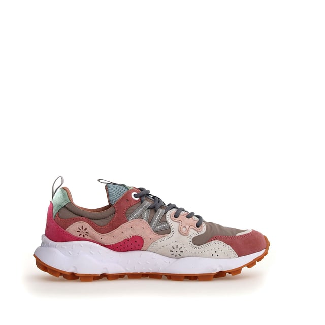 Quintessentially Flower Mountain  the Yamano 3 is an eye-catching  eclectic urban design crafted from Japanese fabrics and suede overlay inserts. Inspired by the bright colours and motifs of nature. Perfect for those seeking quality and all-day comfort in the form of a contemporary  expressive silhouette.