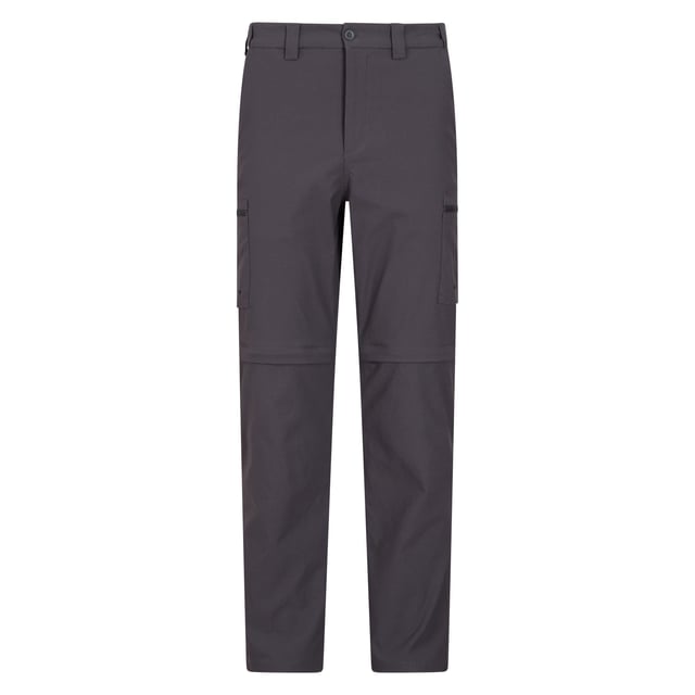 Mountain Warehouse Mens Trek Stretch Convertible Trousers (Grey) 96% Nylon, 4% Elastane. Fabric: 2 Way Stretch, Elastic, Stretch. Design: Plain. Fastening: Button, Zip Fly. Fabric Technology: Breathable, Lightweight, Quick Dry, UV Protection. Belt Loops, Convertible. Pockets: 2 Side Pockets, 2 Back Pockets, 1 Cargo Pocket, Zip. Rise: Mid Rise. Sun Rating: UPF 50+.
