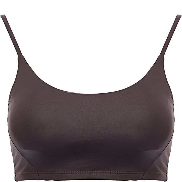 Main: 82% Polyester, Main: 18% Elastane Shine bright during your workouts with the South Beach light support strappy high shine sports bra in brown. This stylish sports bra features a high-shine finish that adds a touch of glamour to your fitness wardrobe. Designed for light support, it is perfect for low-impact activities such as yoga, pilates, or casual wear. The strappy design not only provides a secure fit but also adds a fashionable flair. Made from a blend of 82% polyester and 18% elastane, this sports bra offers excellent stretch and durability, ensuring you stay comfortable and confident during your workouts. The rich brown color adds a sophisticated touch, making it a versatile piece for any activewear collection.