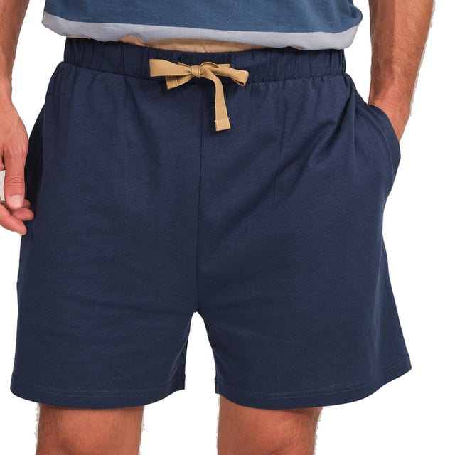 Enjoy a restful night's sleep in this stylish and comfortable men's pyjama set. Designed to provide maximum comfort without compromising on style, this men's pyjama set combines a short-sleeved T-shirt with shorts, perfect for lazy nights and relaxing at home.

 Details:

 T-shirt:
 - Relaxed fit.
 - V-neck.
 - Short sleeve.
 - Lightweight and breathable fabric.

 Short:
 - Short and baggy.
 - Side pockets.
 - Adjustable elastic waistband with drawstring.
 - Light and cool fabric for the warmest nights.
 - Tone-on-tone visible seams.

 For those seeking a restful night's sleep, J and J Brothers's luxurious short sleeve pyjama sets are just the ticket. Crafted from the finest fabrics and with an attention to detail unmatched in the industry, these comfortable and stylish men's short sleeve pyjamas will ensure you get a luxurious night's sleep each and every night.
 Composition: T-shirt: 100% Cotton; Shorts: 100% Cotton
 Care:
Machine wash max. 30ºC.
 Use mild detergent.
 Avoid bleaches.
 Dry at low temperature.
 Iron at low temperature.