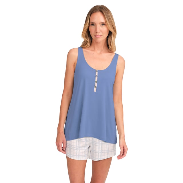 This sleeveless women's pajama set is perfect for those looking for comfort without sacrificing style. Its modern and relaxed design, together with soft and breathable materials, make it ideal for resting in total comfort.

 Details:

 T-shirt:
 - Loose and flowing cut.
 - Round neck with medium button closure.
 - Sleeveless.
 - Soft and light fabric.

 Short:
 - Short and relaxed.
 - Elastic waistband.
 - Light and cool fabric for the warmest nights.

 For those seeking a restful night's sleep, the luxurious sleeveless women's pajama sets from J and J Brothers are just the ticket. Crafted from the finest fabrics and with an attention to detail unmatched in the industry, these comfortable and stylish women's pajamas will ensure you sleep in luxury each and every night.

 If you are one of those who gives capital importance to having good women's summer pajamas, you are in the right place.
 Composition: T-shirt: 50% Cotton, 50% Modal; Shorts: 50% Cotton, 50% Modal
 Care:
Machine wash max. 30ºC.
 Use mild detergent.
 Avoid bleaches.
 Dry at low temperature.
 Iron at low temperature.