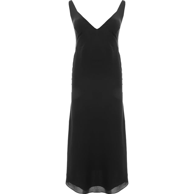 100% silk. Raeyâ€™s V-neck slip dress is made in the UK from silk crepe for a fluid drape and refined with stitched bustline darts