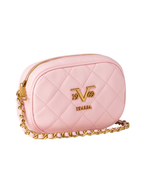 19v69 ITALIA handtas VIVI voegt een vrouwelijke touch toe aan elke outfit. Het gewatteerde ontwerp in zachtroze ontmoet een verfijnde gouden schakelketting, ideaal voor stijlvolle verschijningen met lichte bagage.
