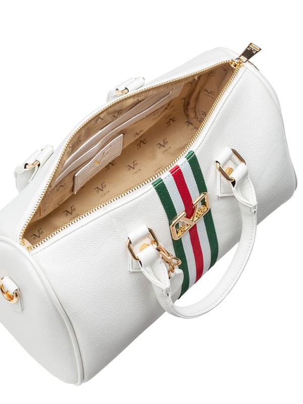 19v69 ITALIA handtas FILIA combineert een sportief gestreepte look met een elegant ontwerp. Gouden details en een verstelbare schouderriem ronden de tas in stijl af - perfect voor in de stad, op kantoor of in je vrije tijd.