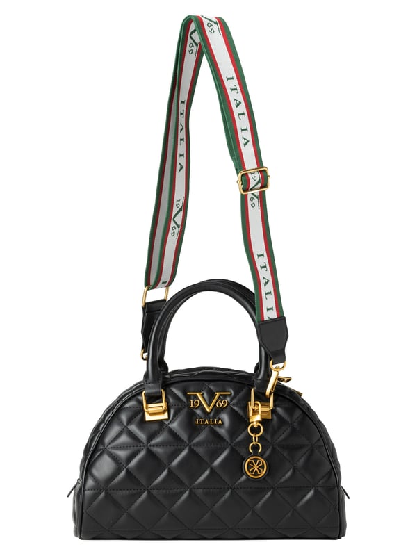 19v69 ITALIA Handtasche ALICIA begeistert mit zweifarbiger Steppoptik, goldenen Details und sportlichem ITALIA-Schultergurt. Die halbrunde Form verleiht ihr einen modernen Twist – ideal für trendige City-Looks.