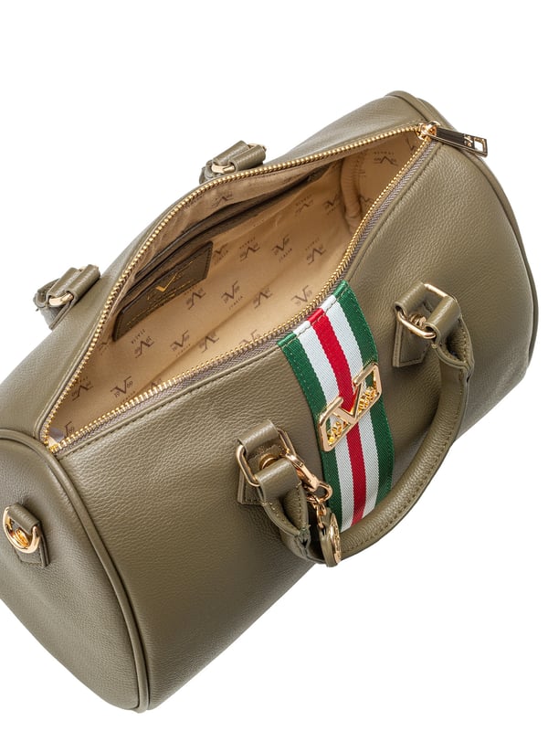 19v69 ITALIA Handtasche FILIA kombiniert sportliche Streifenoptik mit elegantem Design. Goldene Details und ein verstellbarer Schulterriemen runden die Tasche stilvoll ab – perfekt für City, Büro oder Freizeit.