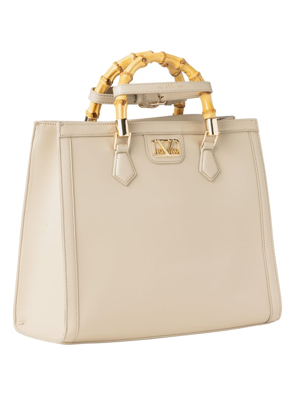 19v69 ITALIA handtas HEIDI combineert klassiek design met een moderne twist. Het bamboe handvat, de gouden details en felle kleuren maken het een stijlvolle blikvanger voor elke gelegenheid.