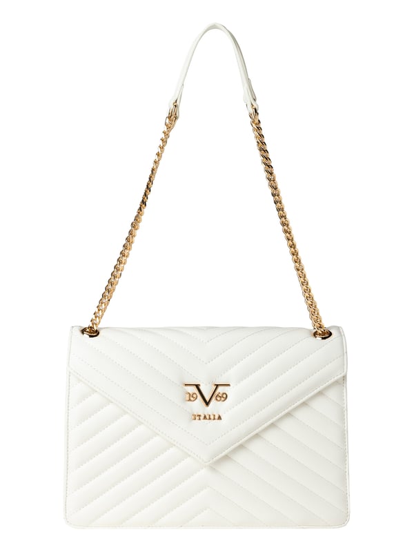De BIANCA handtas van 19v69 ITALIA straalt pure elegantie uit met zijn heldere flapvorm en geraffineerde chevron quilting. De gouden schakelbandjes en de veganistische lederlook maken hem tot een stijlvolle highlight voor speciale gelegenheden.
