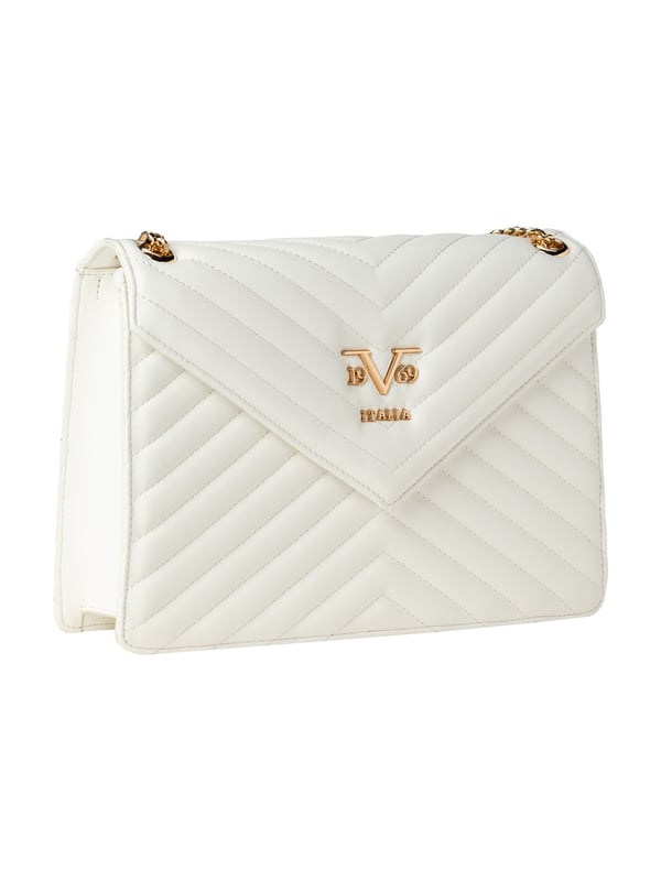De BIANCA handtas van 19v69 ITALIA straalt pure elegantie uit met zijn heldere flapvorm en geraffineerde chevron quilting. De gouden schakelbandjes en de veganistische lederlook maken hem tot een stijlvolle highlight voor speciale gelegenheden.
