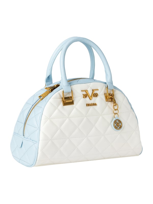 19v69 ITALIA handtas ALICIA maakt indruk met zijn tweekleurige gewatteerde look, gouden details en sportieve ITALIA schouderriem. De halfronde vorm geeft de tas een moderne twist, ideaal voor trendy city-looks.