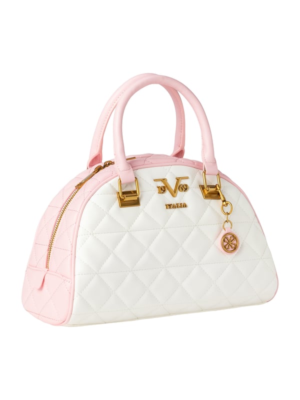 19v69 ITALIA handtas ALICIA maakt indruk met zijn tweekleurige gewatteerde look, gouden details en sportieve ITALIA schouderriem. De halfronde vorm geeft de tas een moderne twist, ideaal voor trendy city-looks.
