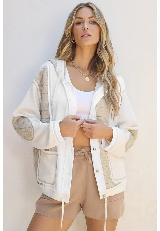 Our styles are designed with a trendy fitted look in mind following an international size standard. For the best fit we suggest choosing one size up from your usual. Be sure to check our sizing chart to find your perfect match!
  Buttoned jacket for easy and adjustable wear
  Quilted design for a cozy feel
  Textured fabric adds depth and visual interest
  Loose fit for a comfortable and relaxed silhouette
  Hooded design for extra coverage
Material: 95% Polyester 5% Elastane