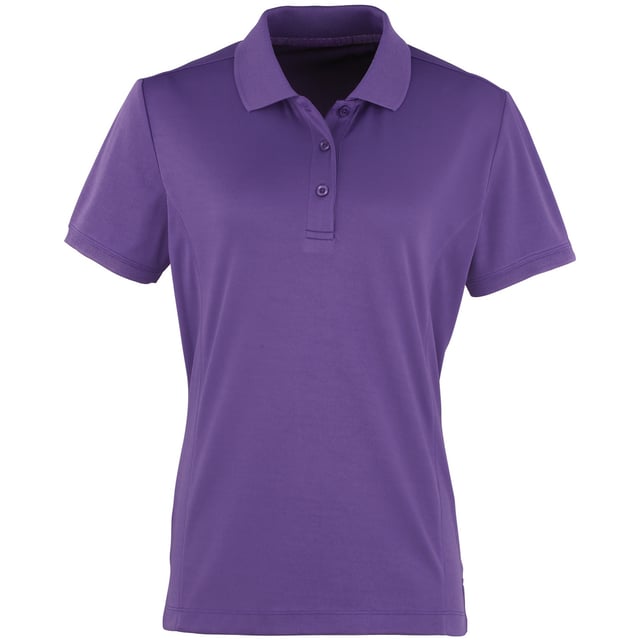 Premier Damen Coolchecker Piqué Polo-Shirt / Polohemd, Kurzarm (Violett) Körperbetontes Polohemd mit seitlichen Einsätzen, die der weiblichen Figur schmeicheln. Knopfleiste mit 3 Knöpfen. Feuchtigkeitstransportierende Eigenschaften. Schnelltrocknend und farbecht. Material: 100% Polyester. Stärke: 155 gsm. Größe: XS (34), S (36), M (38), L (40), XL (42), 2XL (44).