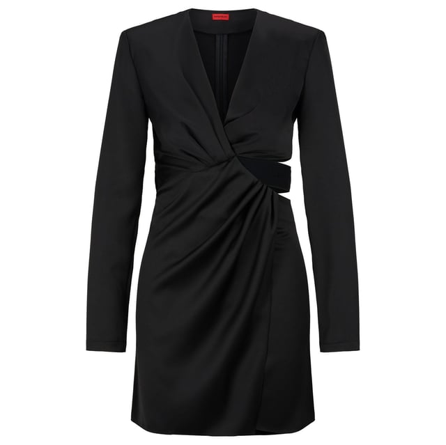 mini-jurk - lange mouw - uitgesneden detail - elastisch logo - drapeerdetail - diepe hals - crêpe - 100% polyester