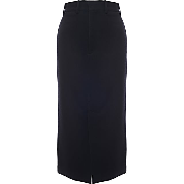 95% virgin wool, 5% polyamide. Lining: 51% viscose, 49% cotton. Cut to a straight fit, this maxi skirt embodies Raey?s clean tailoring. It?s made in Italy from wool-blend twill with a sharp front hem split