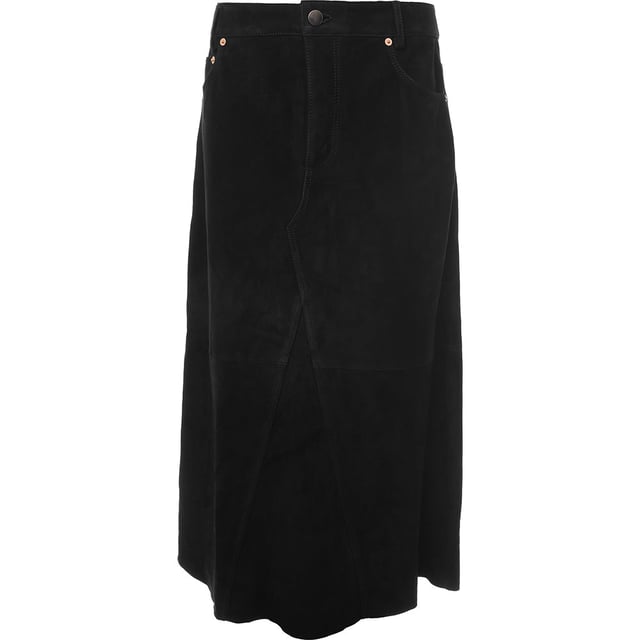 100% Suede. Raey suede A-line midi skirt. Featuring belt loops, a concealed zip fastening, a fishtail back, and five pockets