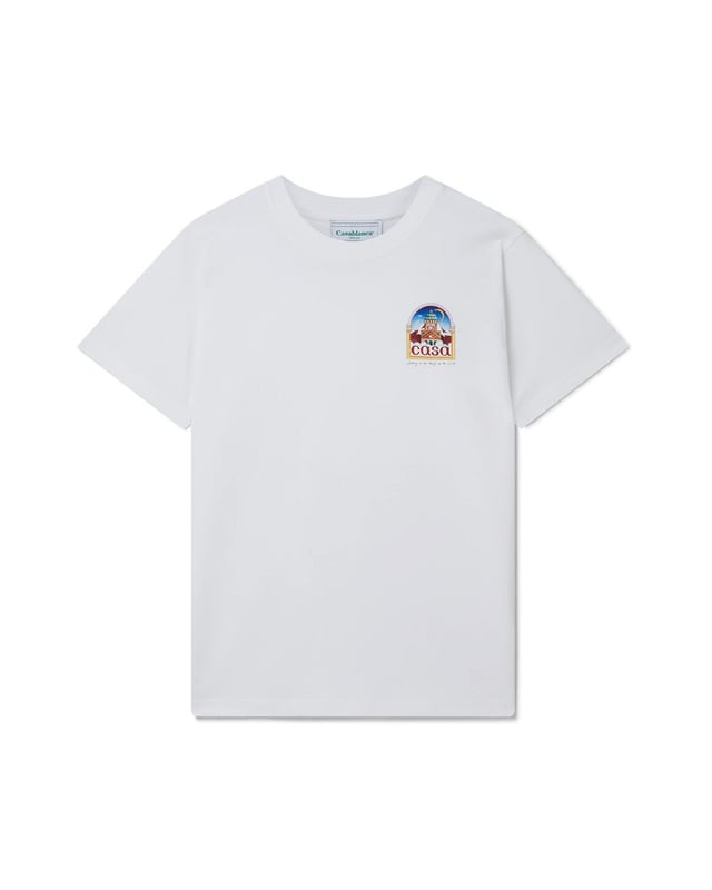 Wit T-shirt met korte mouwen, Casablanca-ontwerp, Casa-logo, T-shirt met ronde hals, normale pasvorm, maat valt normaal, 100% katoen, wit T-shirt, vrijetijdskleding