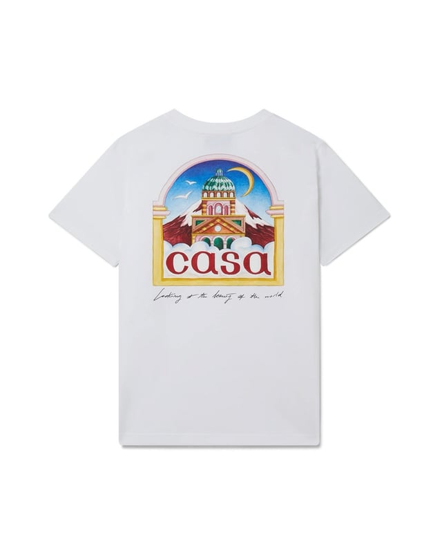 Wit T-shirt met korte mouwen, Casablanca-ontwerp, Casa-logo, T-shirt met ronde hals, normale pasvorm, maat valt normaal, 100% katoen, wit T-shirt, vrijetijdskleding
