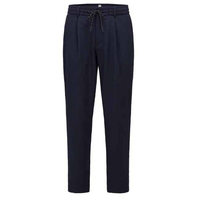 Hook eye and zip fastening.Elasticated drawstring waist.Slit side pockets.Slightly tapered cut.