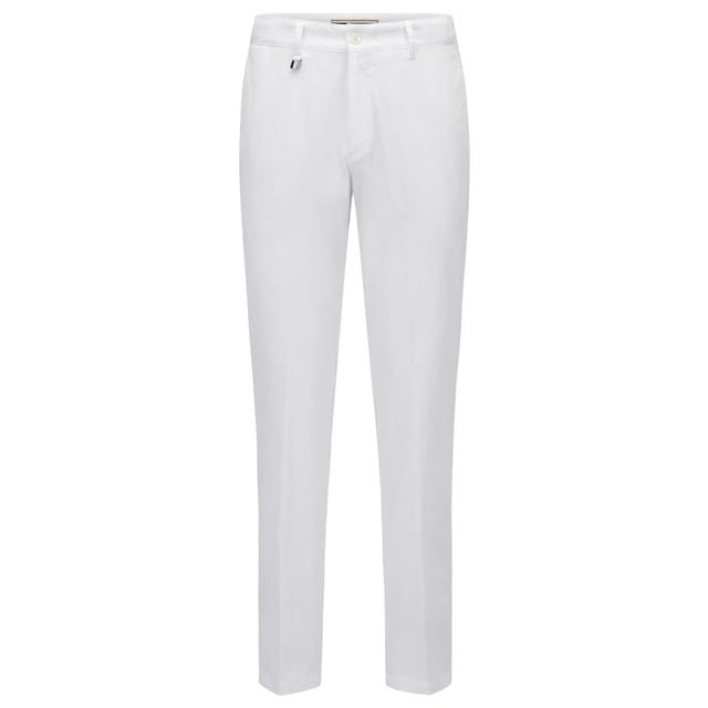 Button and zip closure.French pocket.Welt pocket with buttons.Flat front.Slim fit.