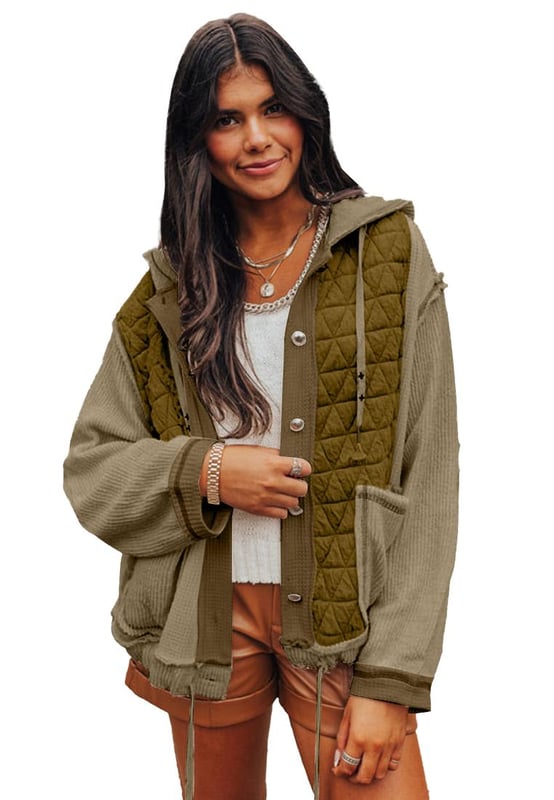 Jungle Green Quilted Textured Patchwork Loose Fit Hooded Jacket
  Buttoned jacket provides easy and adjustable wear
  Quilted design for a cozy and stylish outerwear option
  Textured fabric adds depth and visual interest to the jacket
  Loose fit for a comfortable and relaxed silhouette
  Available in captivating patterns and textures
  Check the size chart for your perfect fit
Material: 95% Polyester 5% Elastane
