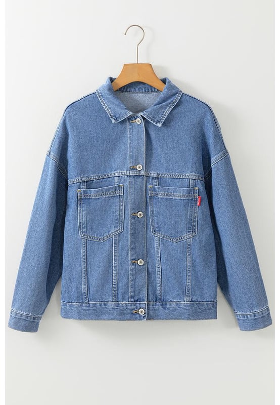 Our styles are designed with a trendy fitted look in mind following an international size standard. For the best fit we suggest choosing one size up from your usual. Be sure to check our sizing chart to find your perfect match!
  Light blue washed oversized denim jacket
  Classic button
  up closure
  Turn
  down collar
  Convenient chest pockets
Material: 75% Cotton 25% Polyester
